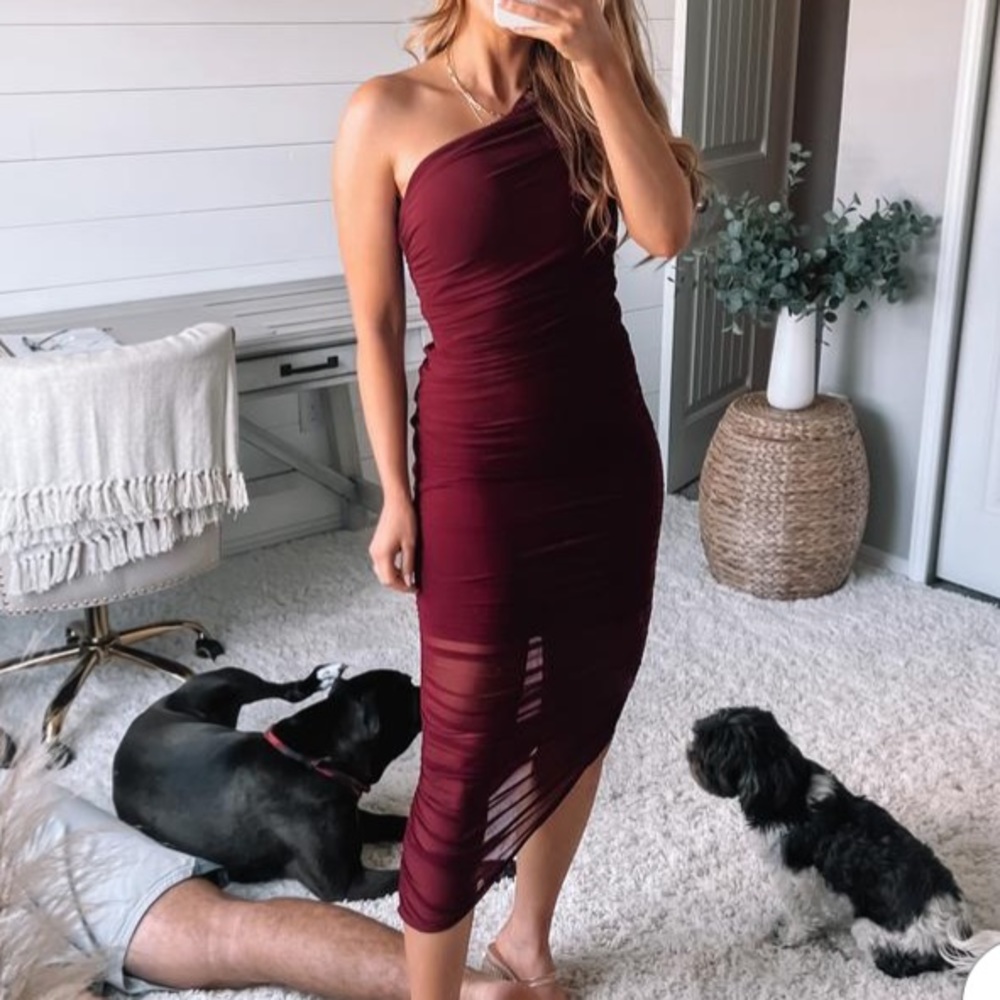 Womens one shoulder bodycon midi dress